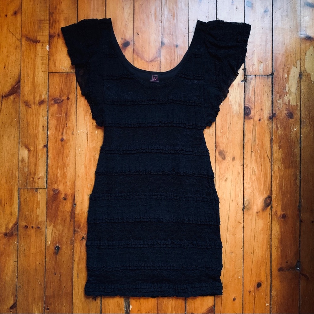 Material Girl Black Layered Ruffle Lace Dress